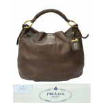 Prada Brown Cervo Leather Zip Around Hobo Bag