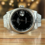 Rolex Datejust Turnograph Steel With White Gold Bazel Black Glossy Dial