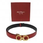 Salvatore Ferragamo Red/Black Leather Gancini Reversible Belt