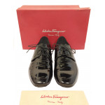 Salvatore Ferragamo Black Glossy Patent Leather Lace Up Shoes