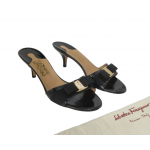Salvatore Ferragamo Black Patent Glory Bow Sandals