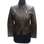 Michael Kors Brown Leather Moto Jacket