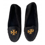 Tory Burch Everly Driver Nat Black Suede Shearling Loafer