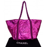 Chanel Metallic Pink Calfskin Leather Modern Chain Tote