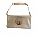 Tory Burch Metallic Silver Logo Clutch Bag | Luxepolis.com