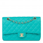 Chanel Classic Turquoise Quilted Caviar Leather Medium Double Flap Bag