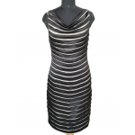 Yoana Baraschi Black Silk Strip Ecru Wiggle Dress
