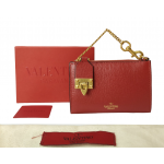 Valentino Rockstud Twist Lock Red Leather Zip Wallet