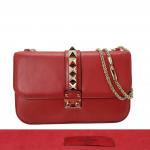 Valentino Rockstud Medium Glam Lock Red Leather Flap Bag