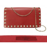 Valentino Red Leather Rockstud Wallet On Chain