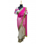 Sabyasachi White and Pink saree with printed blouse
