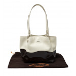Tods Flower White and Brown Patent Leather Medium Tote