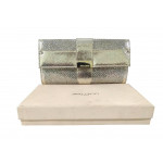 Jimmy Choo Metallic Gold/Silver Textured Leather and Fabric Clutch