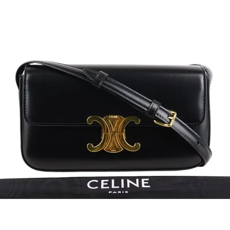 Celine Claude With Chain Calfskin Shoulder Bag In Black