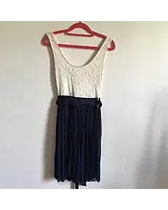 Forever New Off White & Navy Lace/Pearl Dress
