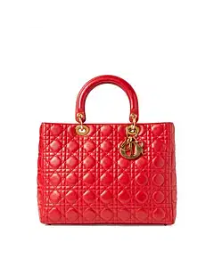 Christian Dior Lady Dior Large Bag in Rouge VIF with Gold Hardware