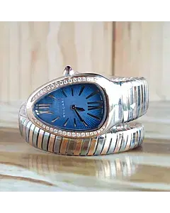 Bvlgari Serpenti Tubogas Blue Dial Quartz Diamond Bezel