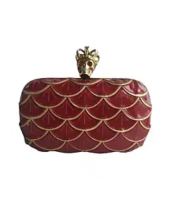 Alexander McQueen Red Crowned Skull Box Clutch