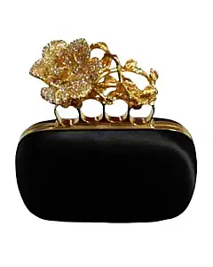 Alexander McQueen Black Satin Floral Knuckle Duster Box Clutch