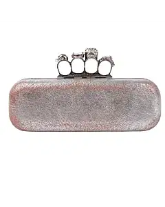 Alexander McQueen Tarnished Nappa Knuckle Box Clutch Metallic Silver
