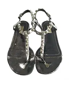 Balenciaga Paris Leather Studded Flat Sandals