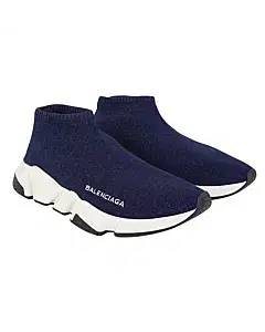 Balenciaga Shimmery Navy Blue Knit Fabric Speed Trainer