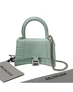 Balenciaga Womens Hourglass Mini Handbag Crocodile Embossed