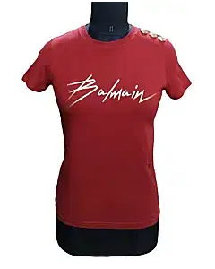 Balmain Womens Red Foil Logo T-shirt