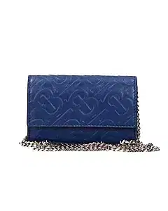 Burberry TB Logo Blue Leather Chain Shoulder Bag