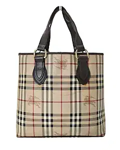 Burberry Beige/Brown Haymarket Check PVC and Leather Tote