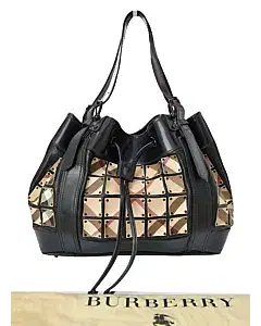 Burberry Black Nova Check Leather Warrior Armor Hobo Bag