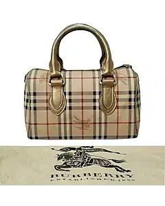 Burberry Haymarket Check Metallic Gold Boston Bag