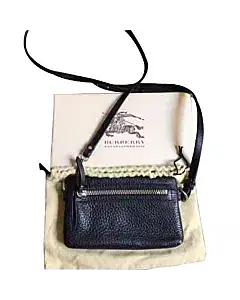 Burberry Black Leather Zipper Wallet on Chain
