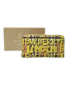 Burberry Graffiti Print Check Coated Canvas Zip Around Wallet