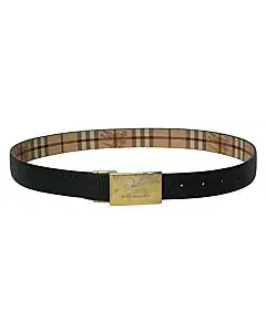 Burberry Beige Haymarket Check Reversible Logo Plaque Belt