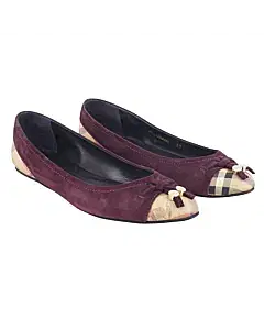 Burberry Suede Nova Check Canvas Cap Toe Bow Ballet Flats