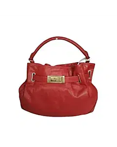 Burberry Red Leather Belted Hobo Bag