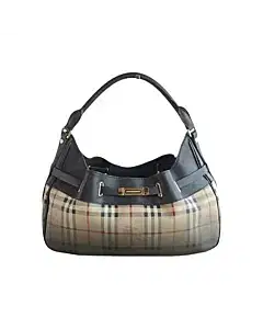 Burberry Brown Smoke Check Coated Canvas Hobo Bag