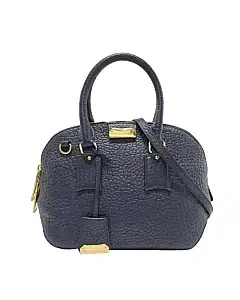 Burberry Blue Heritage Grain Leather Small Orchard Bowling Bag