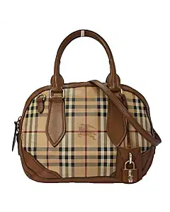 Burberry Brown Haymarket Check PVC And Leather Dome Satchel