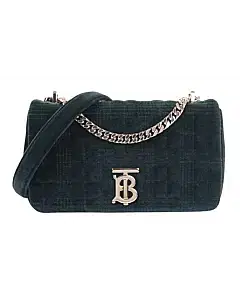 Burberry Velvet Quilted Small Lola Bag Dark Green
