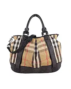 Burberry Beige/Black House Check Canvas and Leather Studded Tote