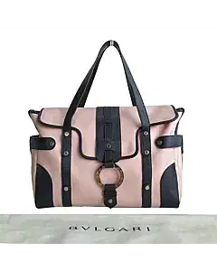 Bvlgari Pink and Black Canvas Leather Tote