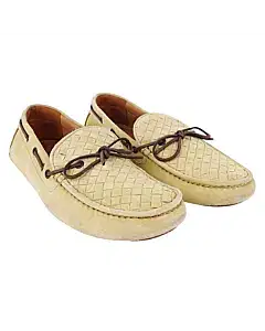 Bottega Veneta Beige Intrecciato Suede Bow Slip On Loafers