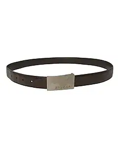Bvlgari Belt Silver Buckle Black Calf Leather