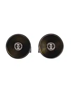 Cartier Cufflinks With Double C Logo Motif In Engraved Onyx And Palladium-Finish Sterling Silver