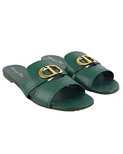 Dior Green Leather 30 Montaigne Flat Slide Sandals, Size 41.5