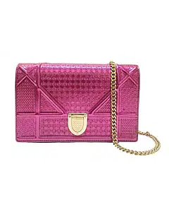 Christian Dior Metallic Patent Cannage Diorama Shoulder Bag In Fuchsia