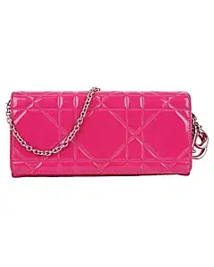 Dior Pink Cannage Patent Leather Rendezvous Wallet On Chain