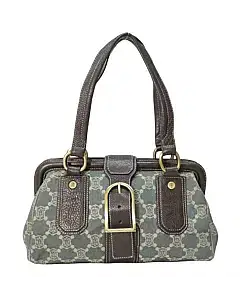 Celine Macadam Vintage Denim Zipped Dome Buckle-Lock Shoulder Bag